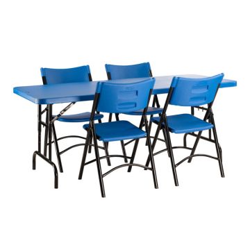 Blue Plastic Folding Table & Chair Set- 30'' x 72'' Rectangle Folding Table with 4 Blue Folding Chairs