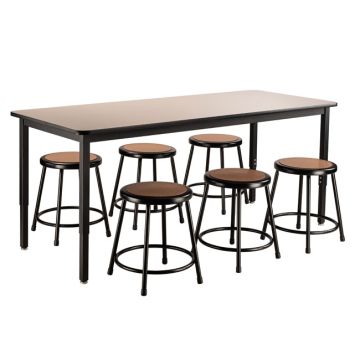 Laminate Height Adjustable Table (30'' x 72'') with 6 Black Frame Stools