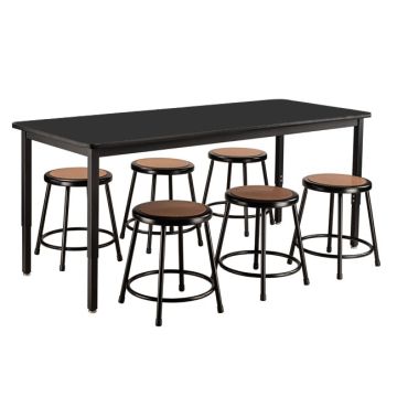 Phenolic Height Adjustable Table (30'' x 72'') with 6 Black Frame Stools