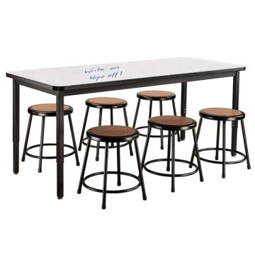 Dry Erase Height Adjustable Table (30'' x 72'') with 6 Black Frame Stools