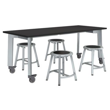 Titan Makerspace Phenolic Table (30" x 60") with Four Titan Stools (18" H) Package