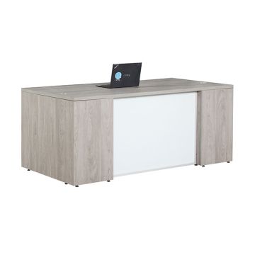 Ultra Premium Laminate Series Step Front Desk w/ Full Pedestals & Frosted Glass Panel - 72"W x 30"D