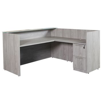 Ultra Premium Laminate Series L-Shaped Reception Desk w/ Frosted Glass Transaction Top