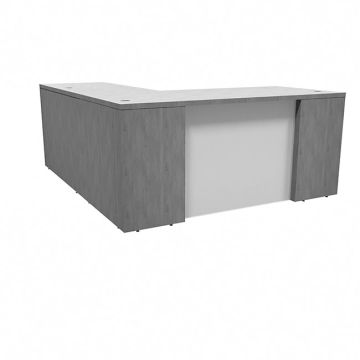 Ultra Premium Laminate Series Step Front L-Shaped Desk w/ Full Pedestals & Frosted Glass Panel - 66"W x 72"D