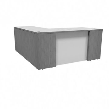 Ultra Premium Laminate Series Step Front L-Shaped Desk w/ Full Pedestals & Frosted Glass Panel - 66"W x 77"D