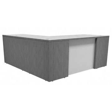 Ultra Premium Laminate Series Step Front L-Shaped Desk w/ Full Pedestals & Frosted Glass Panel - 72"W x 78"D