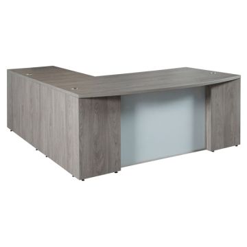 Ultra Premium Laminate Series Bow Front L-Shaped Desk Set w/ Frosted Glass Panel