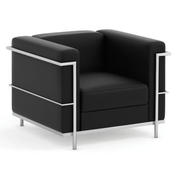Modern black vinyl club chair for office reception areas and waiting rooms.