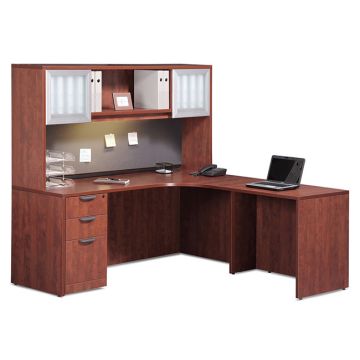 OS Laminate L-Shaped Desk Suite w/ Hutch & 2 Glass Doors
