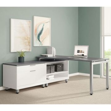 Variant Collection L-Shaped Desk w/ Unite Leg Base & Cabinet