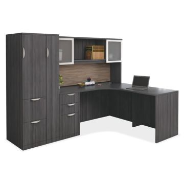 OS Laminate L-Shaped Desk Suite w/ Hutch & Wardrobe Cabinet