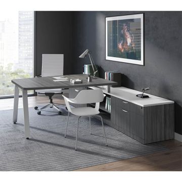 Variant Collection L-Shaped Desk w/ Oblique Leg Base & 2 Cabinets