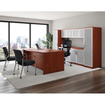 OS Laminate Bow Front Executive Desk w/ Deluxe Full Pedestal & Wall Storage Unit
