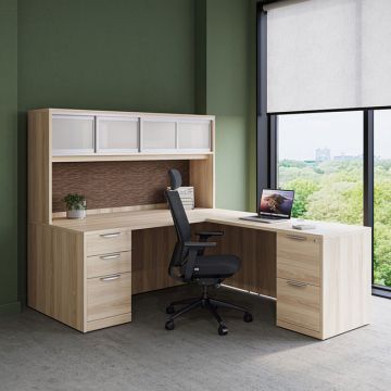 OS Laminate L-Shape Desk Suite w/ 2 Pedestal Files