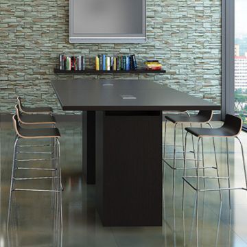 Rectangular office conference table with cube base.