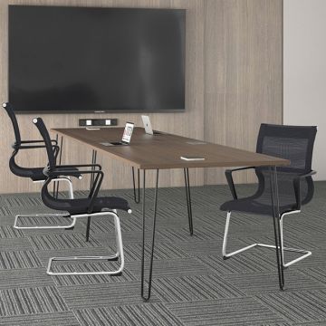 Rectangle shaped office conference table with hairpin legs.