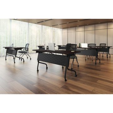 Training or seminar room with training tables set up.