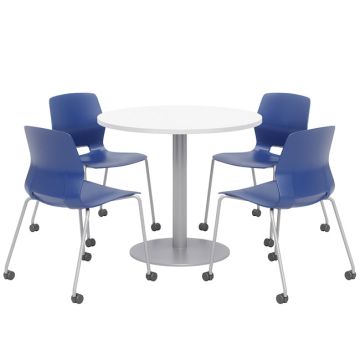 Mode Cafe Table with Four Lola Stack Chairs w/ Casters