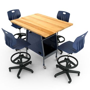 Package Set - Maker Invent Butcher Block Table w/ Casters (48" x 36" x 39") & 4 Emoji Lab Chairs