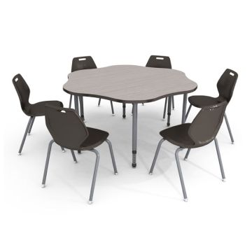 A&D Student Activity Table (60" Flower) with 6 Ready Stack Chairs (18" H)