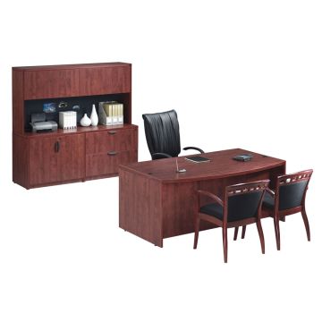 Executive Bow Front Desk w/ Lateral File & Hutch