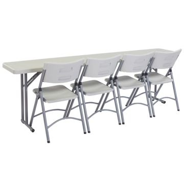 Package One 18'' x 96'' Plastic Folding Seminar Table & Four Plastic Folding Chairs