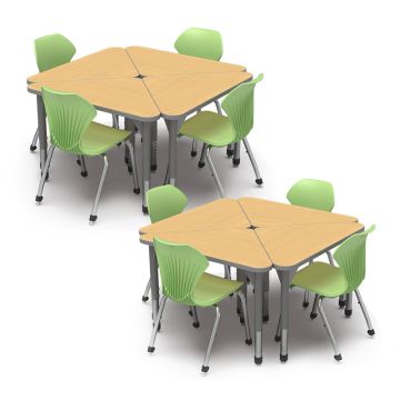 Classroom Set - 8 Premier Triangle Desks & Apex Chairs