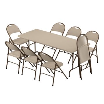 Plastic Resin Folding Table & 8 Chairs Package in Mocha Granite (30''x72" Rectangle)