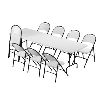 Plastic Resin Folding Table & 8 Chairs Package in Gray Granite (30''x96" Rectangle)