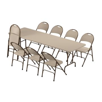 Plastic Resin Folding Table & 8 Chairs Package in Mocha Granite (30''x96" Rectangle)