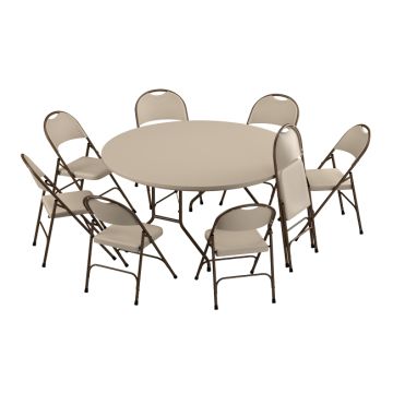 Plastic Resin Folding Table & 8 Chairs Package in Mocha Granite (60'' Round)