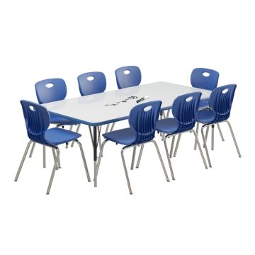 Deluxe Dry Erase Activity Table & Classic Student Chair Packages (30" x 72" Rectangle - 1 Table & 8 Chairs)