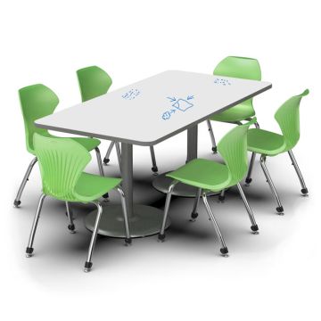 Package Set- Dual Base Rectangle Dry Erase Table w/ 6 Apex Stack Chairs