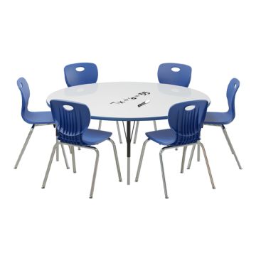 Deluxe Dry Erase Activity Table & Classic Student Chair Packages (60" Round - 1 Table & 6 Chairs)