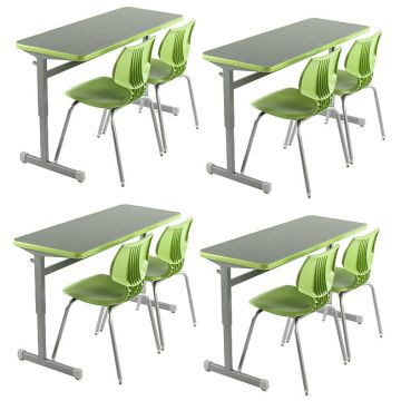 Classroom Set - 4 Silhouette Double Desks & 8 Flavors Chairs