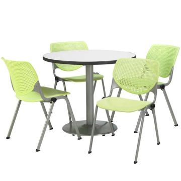 Silver Base Cafe Table with Four Kool Stack Chairs by KFI