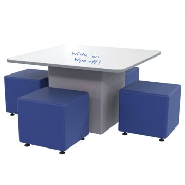 Sonik Dry Erase Square Table & Square Soft Seating Package (26'' H Table w/ 16'' H Seats)