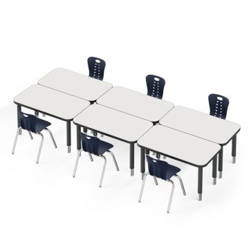 Classroom Set - 6 Dry Erase Synergy Student Desks and Stack Chairs