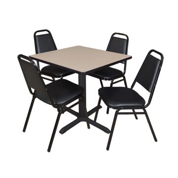 Cain Base Cafe Table and Four Vinyl Stacker Chairs by Regency