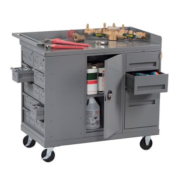 Mobile Workbench with Storage Cabinet (20 Bins and 3 Drawers)