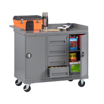 Mobile Workbench with Dual Storage Cabinets (4 Drawers)