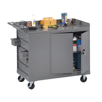 Mobile Workbench with 2-Door Storage Cabinet (20 Bins)