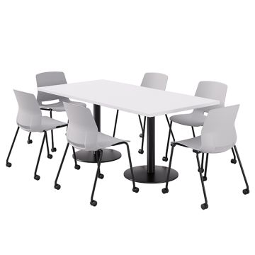 Cafe Table with Six Lola Armless Chairs w/ Casters- 36'' X 72'' Rectangle