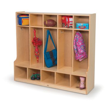 5 Section Birch Coat Locker W/ Extra Seating Space