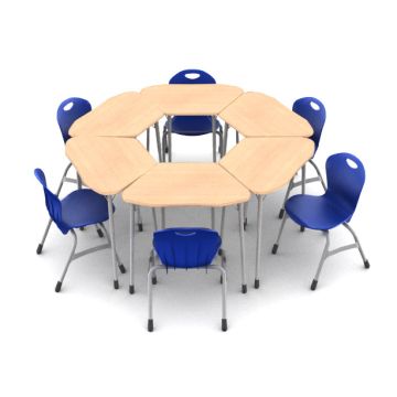 Zuma Hexagon Desk and Stack Chair Classroom Packages