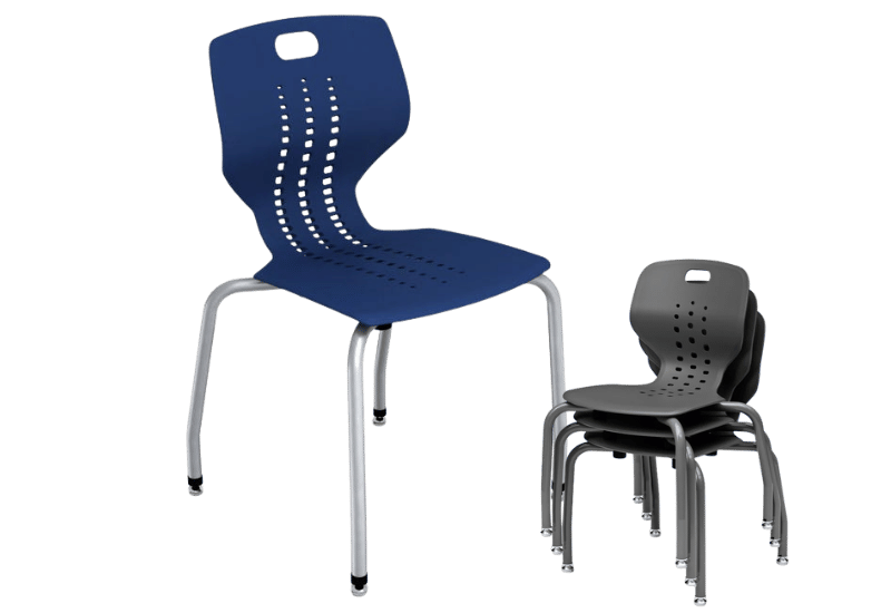 Navy blue school chair shown on a white background. 